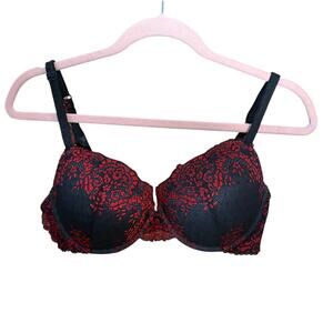 Pleasure State White Label 38C Black Red Lace Padded Bra Floral Luxury Lingerie